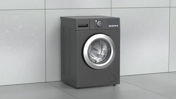 Modern Black Colored Washing Machine Bathroom — Stock Video