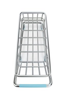 Beyaz arka planda boş alışveriş arabası, üst görünüm