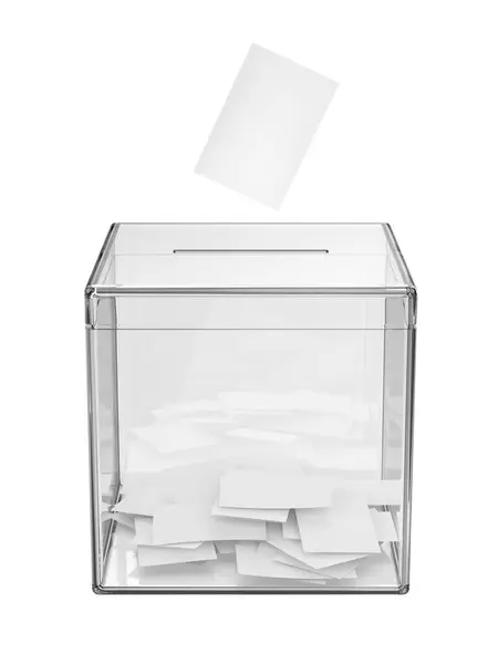 Papel Votación Urnas Transparentes Sobre Fondo Blanco — Foto de Stock