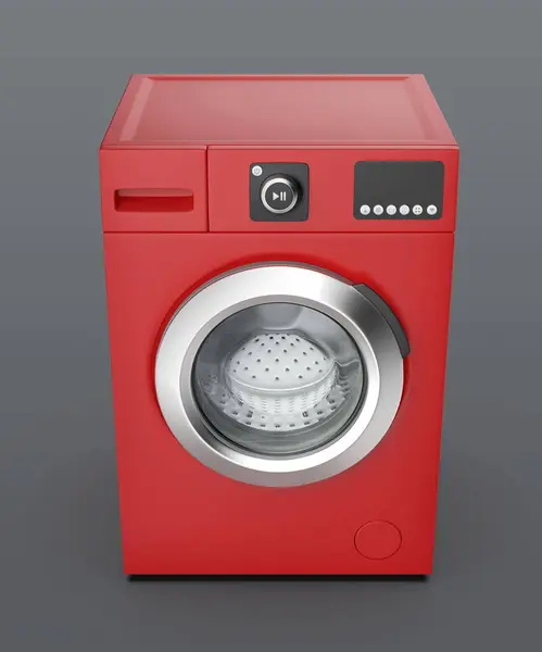 Moderna Lavatrice Rossa Sfondo Grigio — Foto Stock