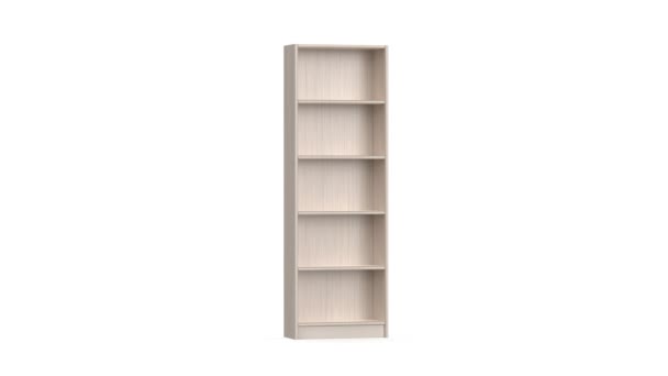 Empty Tall Wooden Bookcase White Background — Stock Video