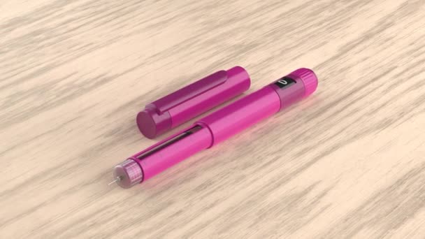 Фіолетова Єкційна Ручка Дерев Яному Столі — стокове відео