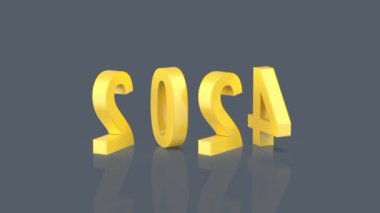 Mutlu yıllar 2024 konsept görüntüleri Parlak gri arka planda dönen sarı sayılar