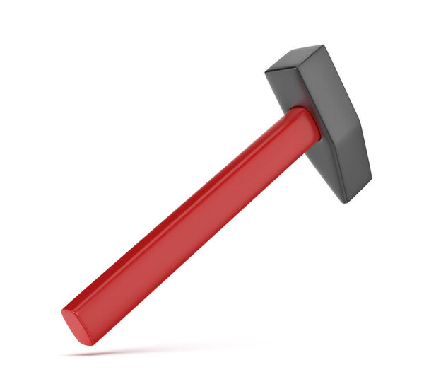 Hammer with red handle on a white background