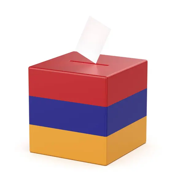 带有亚美尼亚国旗的投票箱 亚美尼亚共和国选举的概念形象 — 图库照片