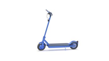 Beyaz arka planda mavi modern elektrikli scooter