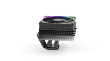 Beş ısı borusu ve rgb vantilatörü olan siyah, düşük profilli işlemci hava soğutucusu.