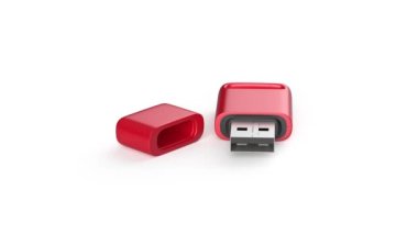 Kırmızı usb flash sürücü beyaz zemin üzerine