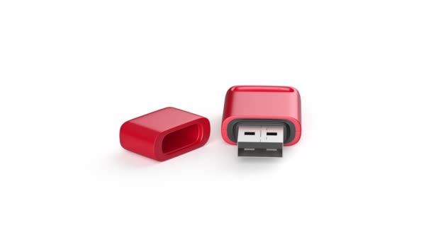 Red Usb Flash Drive White Background — Stock Video
