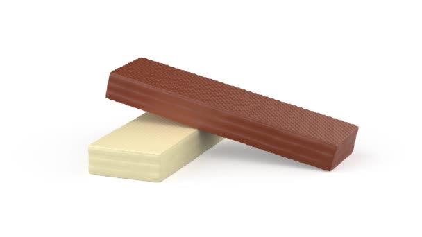 白と茶色のチョコレートウエハース 白い背景 — ストック動画