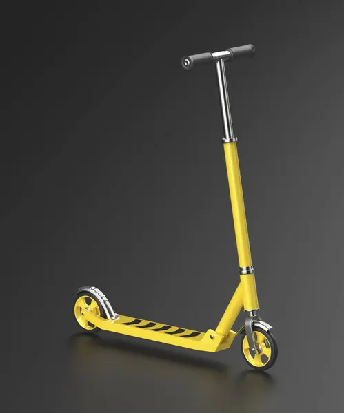 Shiny yellow kick scooter on asphalt