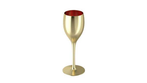 Роскошный Золотой Бокал Красным Вином Белом Фоне — стоковое видео