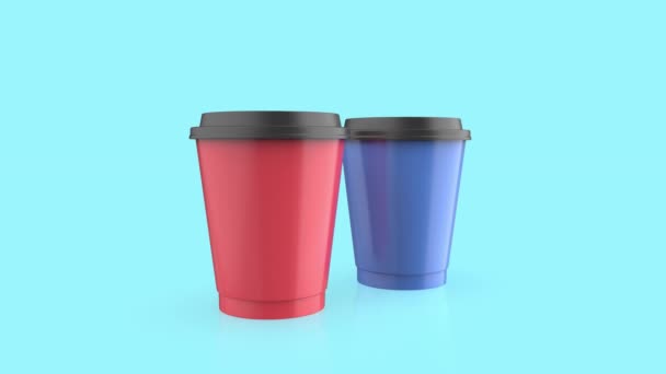 Due Tazze Caffè Plastica Sfondo Blu Lucido — Video Stock