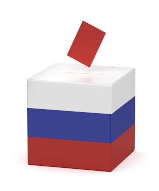 Concept image for election in Russia, ballot box with voting paper