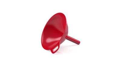 Red plastic funnel on white background