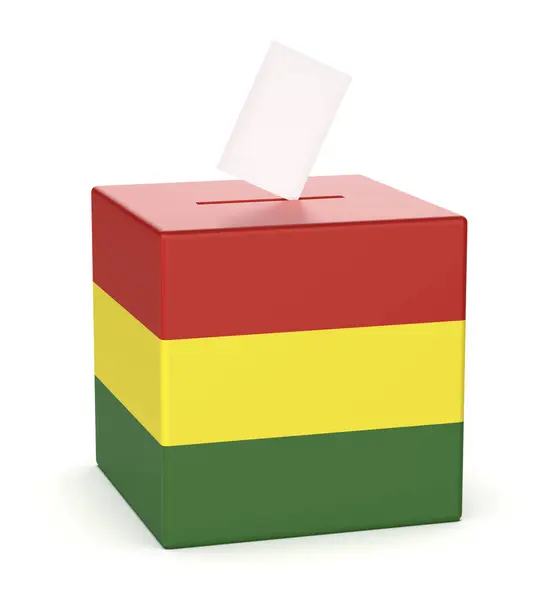 白色背景上印有玻利维亚国旗的投票箱 — 图库照片