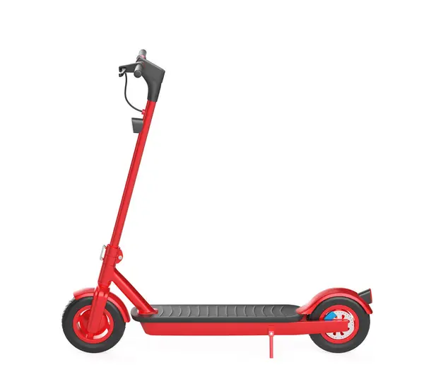 Beyaz Zemin Üzerinde Kırmızı Elektrikli Scooter Yan Görünümü — Stok fotoğraf