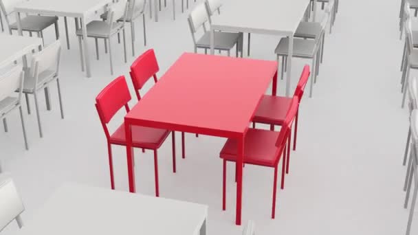 Único Mesa Jantar Vermelho Cadeiras Entre Outros — Vídeo de Stock
