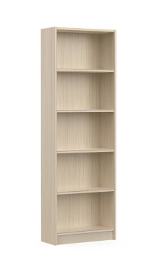 Beyaz arkaplanda ahşap kitaplık