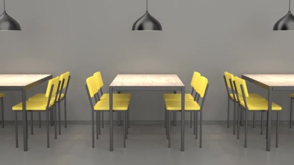 Interior Moderno Restaurante Com Mesas Madeira Cadeiras Couro Amarelo — Vídeo de Stock