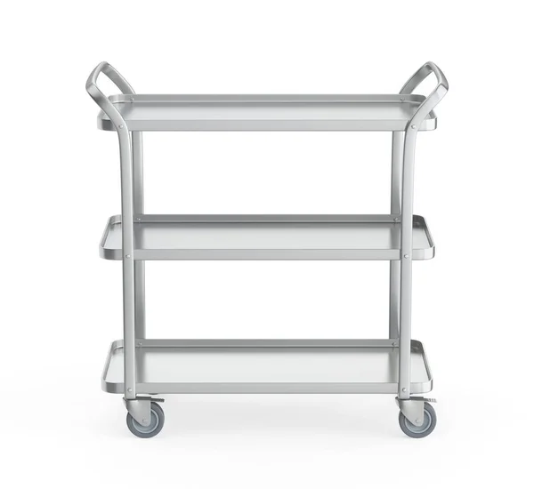 Empty Silver Serving Cart White Background — Stock Photo, Image