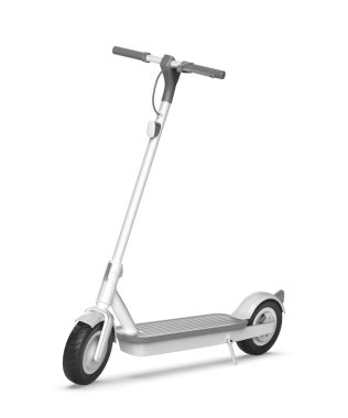 Beyaz arka planda beyaz elektrikli scooter