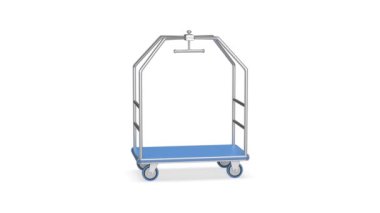 Beyaz arka planda boş bir otel bagajı.