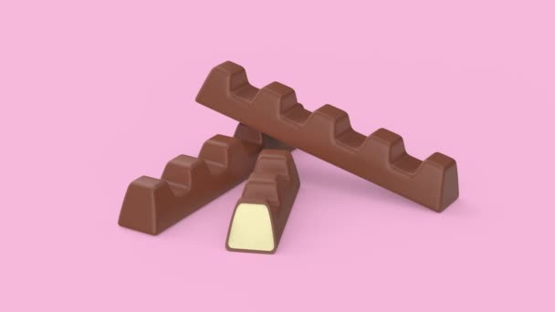 Σοκολάτα Γάλακτος Γεμισμένη Λευκή Σοκολάτα Ροζ Φόντο — Αρχείο Βίντεο