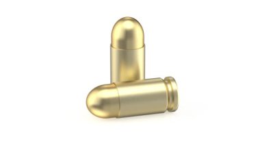 Beyaz arka planda iki tabanca mermisi.