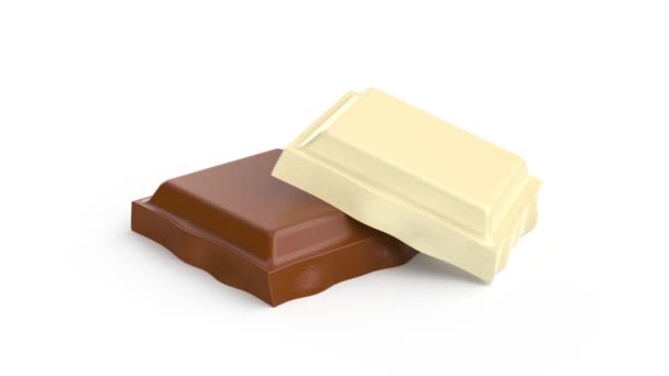Pedaços Chocolate Branco Leite Fundo Branco — Vídeo de Stock