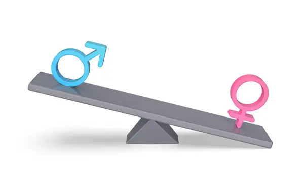 Dominando Signo Femenino Sobre Masculino Balancín Imagen Conceptual Para Desequilibrio Imágenes de stock libres de derechos