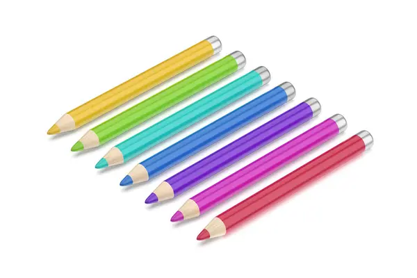 Row Colorful Eye Pencils White Background Stock Image