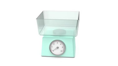 Beyaz arkaplanda retroskopik mekanik mutfak ağırlığı