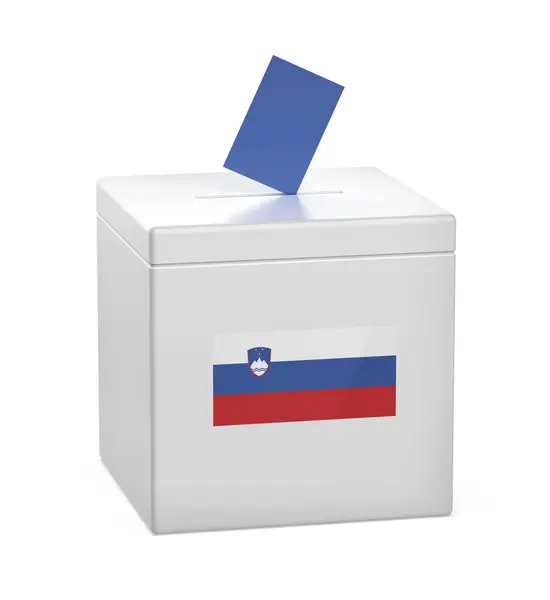 Wahlurne Mit Der Slowenischen Nationalflagge lizenzfreie Stockfotos