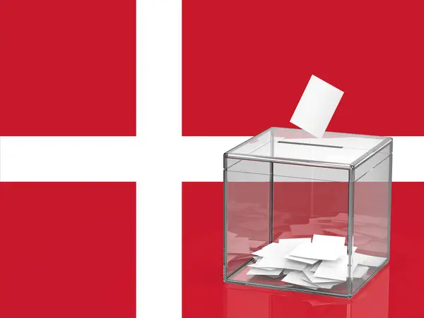 Wahlurne Mit Der Dänischen Nationalflagge Stockbild