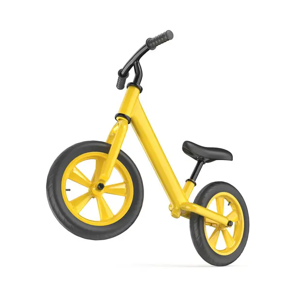 Bicicleta Equilibrio Amarillo Sobre Fondo Blanco Imagen de archivo