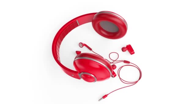 Διαφορετικοί Τύποι Κόκκινου Χρώματος Ακουστικά Λευκό Φόντο — Αρχείο Βίντεο