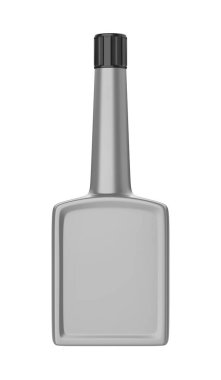 Beyaz zemin üzerinde boş plastik şişe, otomotiv yakıtı katkı maddesi, motor yağı veya diğer amaçlar için kullanılabilir.