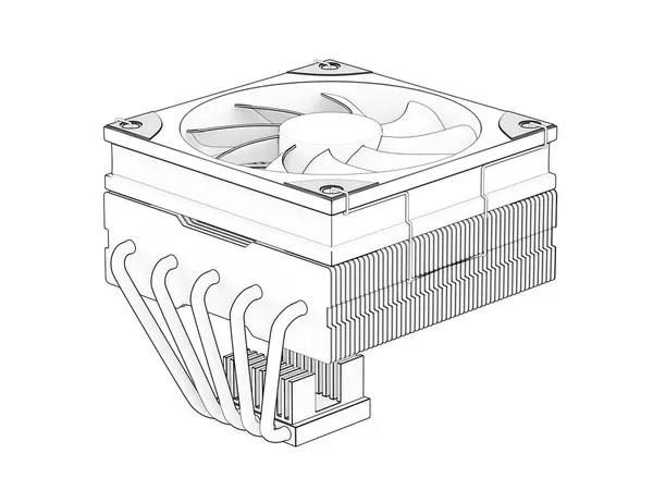 Szkic Niskoprofilowej Chłodnicy Powietrza Procesora Komputerowego Obraz Stockowy