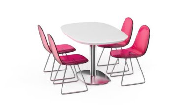 Yemek masası ve sandalyeler beyaz arka plan üzerinde