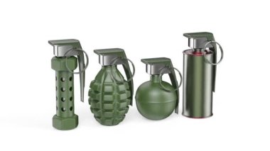 Different hand grenades on white background
