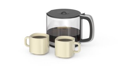 Bir cam sürahinin önünde filtreli kahve fincanı.