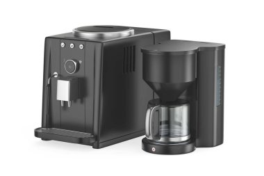 Otomatik espresso makinesi ve beyaz arka plandaki kahve makinesini filtrele