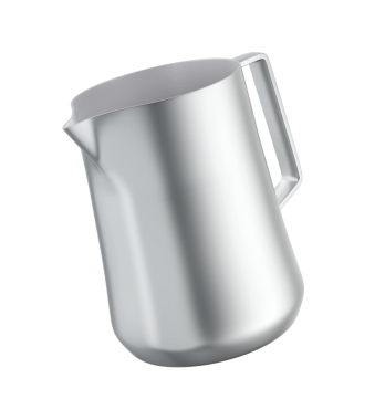 Şeffaf arkaplanda gümüş sütü köpürten sürahi