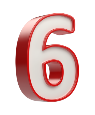 Şeffaf arkaplanda kırmızı çerçeveli altı numaralı 3B plastik.