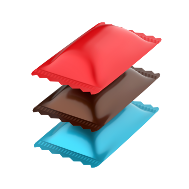 Şekerleme ürünleri için farklı renklerde üç kese.