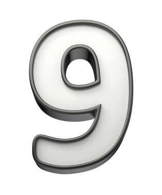 Dokuz numaranın 3 boyutlu çizimi, şeffaf arkaplanda izole edilmiş.