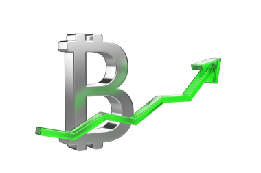Yeşil oku yukarı gösteren bitcoin sembolü