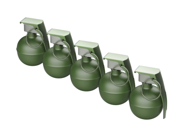 Şeffaf arkaplanda beş el bombası.