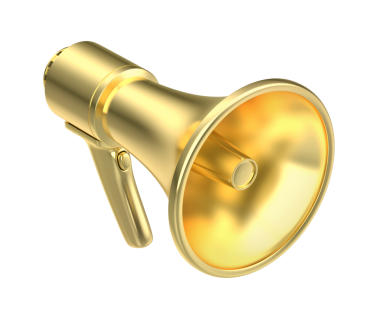 Şeffaf arkaplanda altın megafon